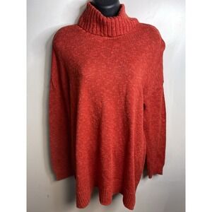 NWT J. Jill Women's Small Red Cabin Tweed Sweater Funnel Neck Split Hem